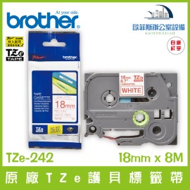 Brother原廠TZe-242 護貝標籤帶 白底紅字 18mm