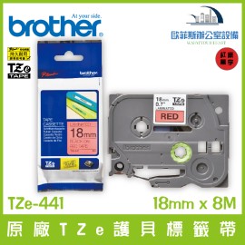 Brother原廠TZe-441 護貝標籤帶 紅底黑字 18mm