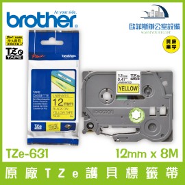 Brother原廠TZe-631 護貝標籤帶 黃底黑字 12mm