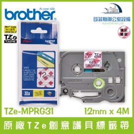 Brother原廠TZe-MPPH31 護貝標籤帶白底粉紅愛心黑字 (心心相印) 12mm