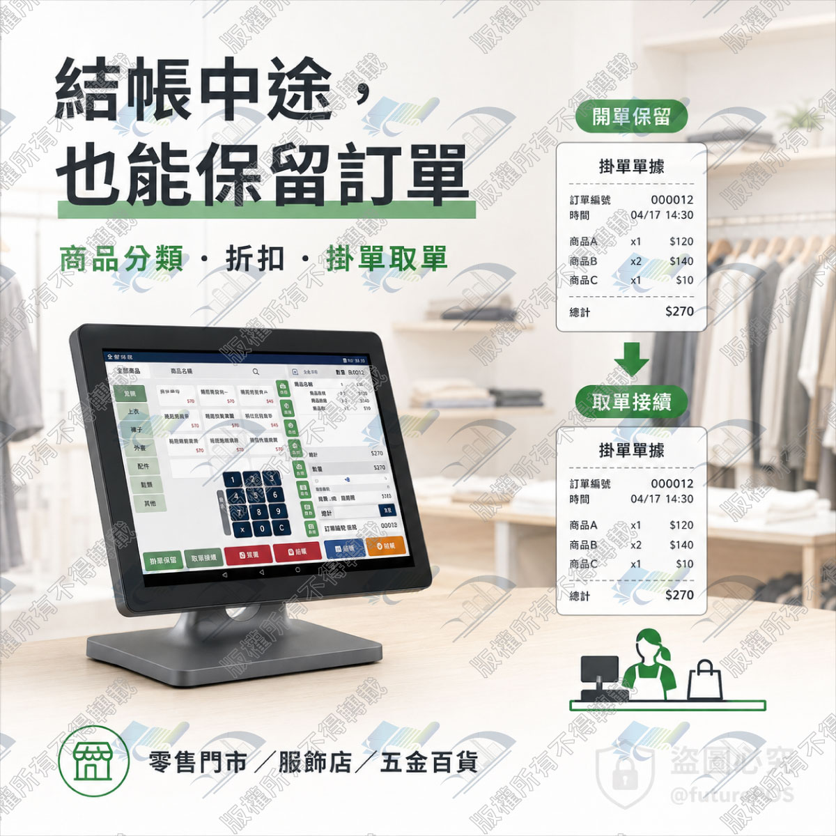 小吃店、早餐店、飲料店的商品點選、口味選項與內用外帶分類